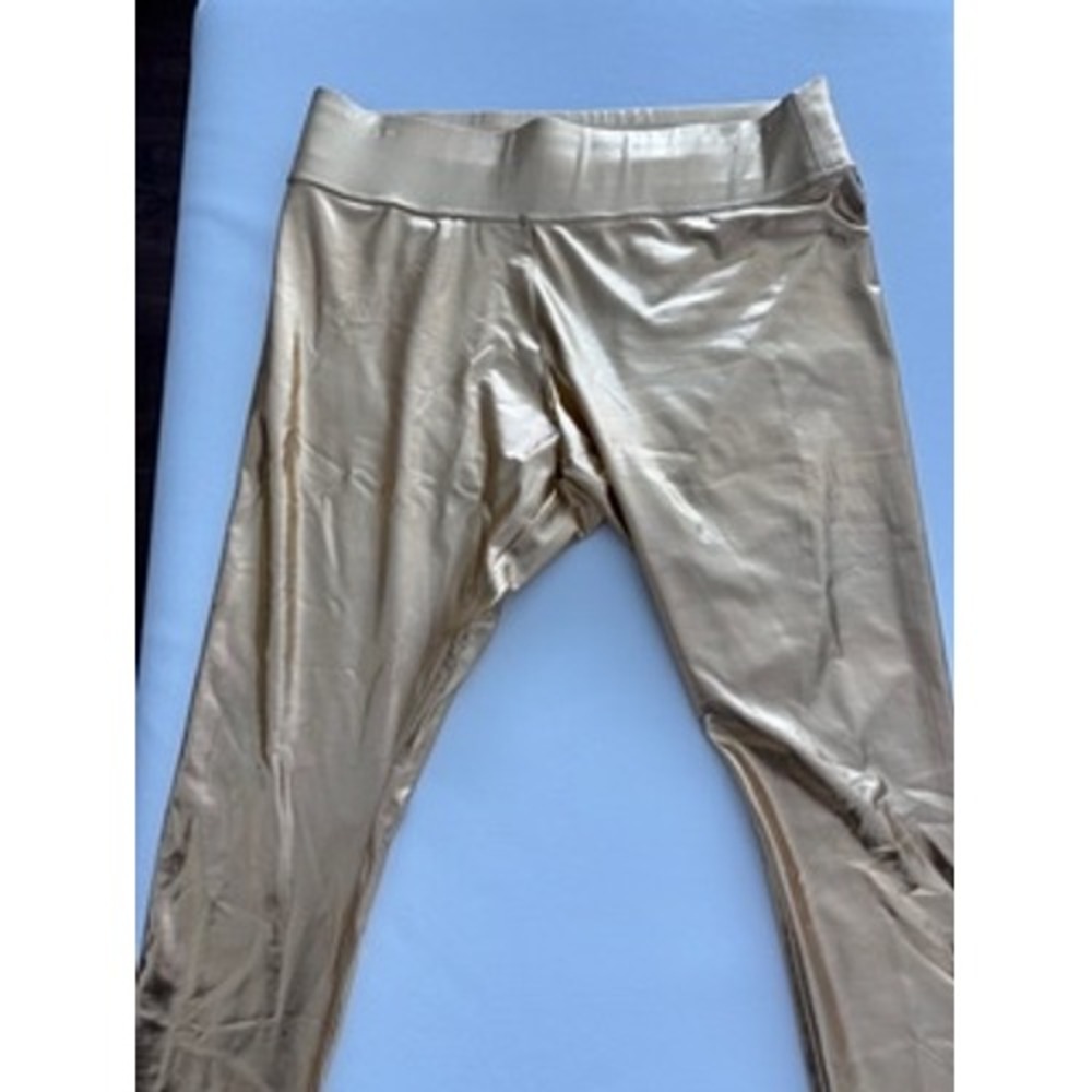 NicoBlu Metallic Gold Leggings Shiny Liquid Foil Stretch Pants Plus Size 1X